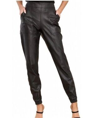 SPANX Black Faux Leather Joggers